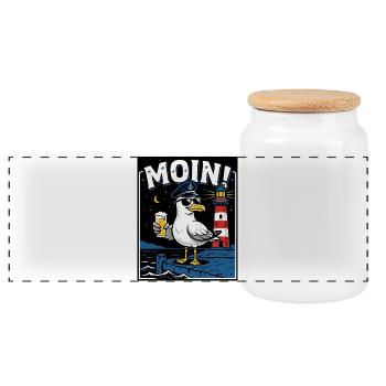 Coast Pub Seagull Beer - Panoramic Cookie Jar with Wooden Lid - white - Front