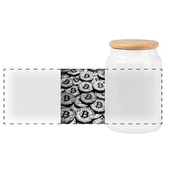 Bitcoin Coin Mosaic - Panoramic Cookie Jar with Wooden Lid - white - Front