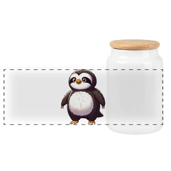 Lustiger Pinguin und Faultier Fabeltier Fantasie - Panorama Keksdose mit Holzdeckel - Weiß - Vorne