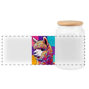Alpaca - Panoramic Cookie Jar with Wooden Lid - white - Front