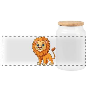 Cute lion - Panoramic Cookie Jar with Wooden Lid - white - Front