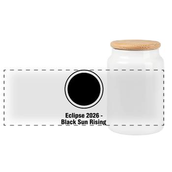 Eclipse 2026 Black Sun Rising - Panorama Keksdose mit Holzdeckel - Weiß - Vorne