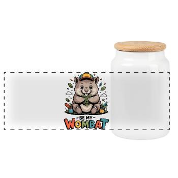 Buntes Wombat Cartoon mit Blättern - Panorama Keksdose mit Holzdeckel - Weiß - Vorne