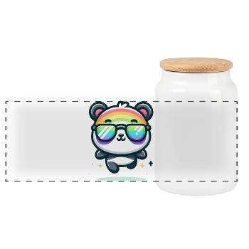Regenbogen Panda Sonnenbrille Sommer Bär - Panorama Keksdose mit Holzdeckel - Weiß - Vorne