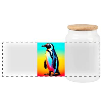 penguin - Panoramic Cookie Jar with Wooden Lid - white - Front