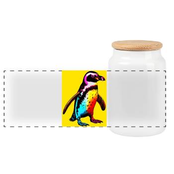 penguin - Panoramic Cookie Jar with Wooden Lid - white - Front