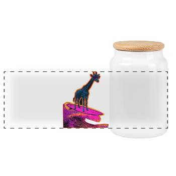 Surfer Giraffe - Panoramic Cookie Jar with Wooden Lid - white - Front