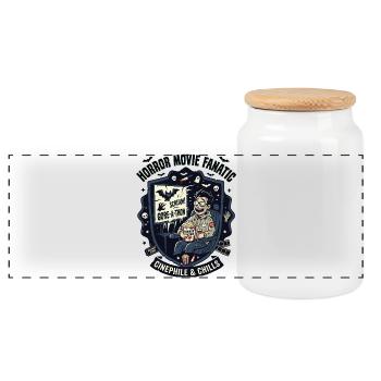 Horror Movie Fan Cinephile - Panoramic Cookie Jar with Wooden Lid - white - Front