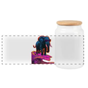 Elephant Surfing Surfing - Panoramic Cookie Jar with Wooden Lid - white - Front