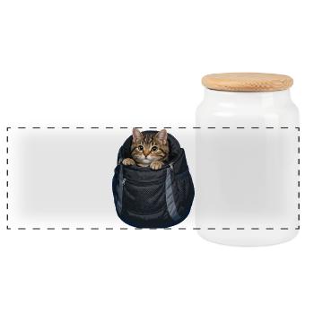 Cat in a poke - Panoramic Cookie Jar with Wooden Lid - white - Front