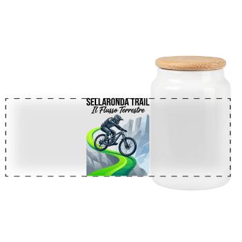 Sellaronda Neon Summit MTB Rider - Panoramic Cookie Jar with Wooden Lid - white - Front