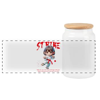 Chibi Karate Hero Strike - Panoramic Cookie Jar with Wooden Lid - white - Front