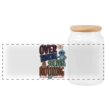 Over Thinking Solves Nothing - Panoramic Cookie Jar with Wooden Lid - white - Front