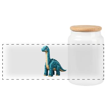 Pixel Brontosaurus - Panoramic Cookie Jar with Wooden Lid - white - Front