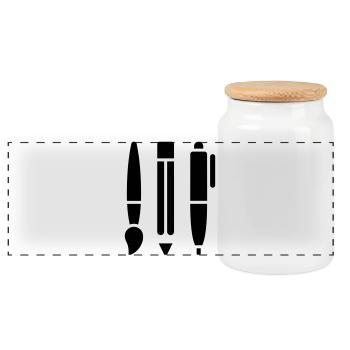 Pinsel, Bleistift und Stift - Kunst Symbol - Panorama Keksdose mit Holzdeckel - Weiß - Vorne
