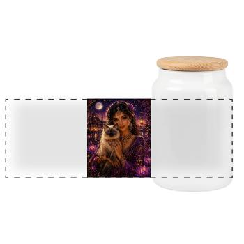 Magie du Chat du Rêve Mystique - Boîte à biscuits avec couvercle en bois - blanc - Devant