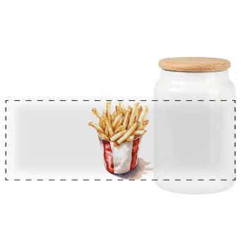 French Fries Art Illustration - Panoramic Cookie Jar with Wooden Lid - white - Front
