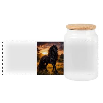 Cheval noir clair du soir - Boîte à biscuits avec couvercle en bois - blanc - Devant