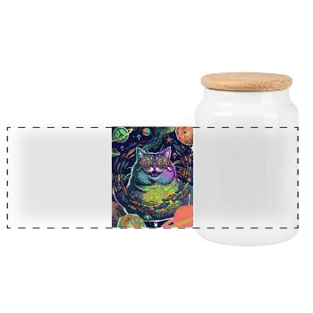 Cat Hippie Space - Panoramic Cookie Jar with Wooden Lid - white - Front