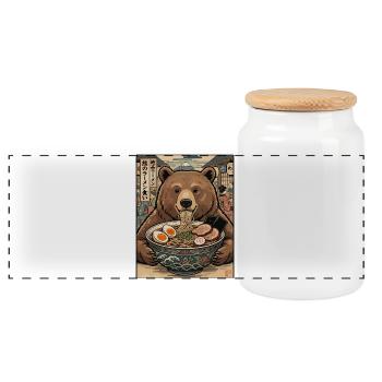 Bear Ramen Feast Ukiyo-e - Panoramic Cookie Jar with Wooden Lid - white - Front