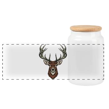 Stag Head Vintage-Gravur - Panorama Keksdose mit Holzdeckel - Weiß - Vorne