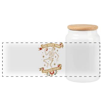Skeleton Vintage Tattoo Dance Escalated Quickly - Panoramic Cookie Jar with Wooden Lid - white - Front