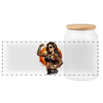 Tattoo Workout Woman - Panoramic Cookie Jar with Wooden Lid - white - Front