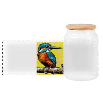 kingfisher - Panoramic Cookie Jar with Wooden Lid - white - Front