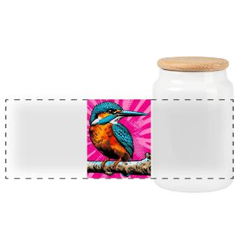 kingfisher - Panoramic Cookie Jar with Wooden Lid - white - Front
