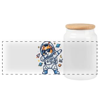 Tupfen des Corgi-Astronauten Funny Space Dog - Panorama Keksdose mit Holzdeckel - Weiß - Vorne