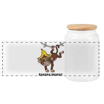 Banana Maniac Cool Monkey Sonnenbrillen-Kunst - Panorama Keksdose mit Holzdeckel - Weiß - Vorne