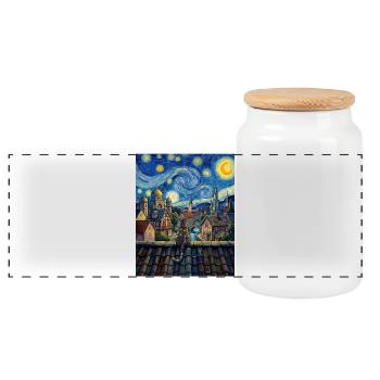 Regenbogenkatze Sternennacht Van Gogh Kunst - Panorama Keksdose mit Holzdeckel - Weiß - Vorne