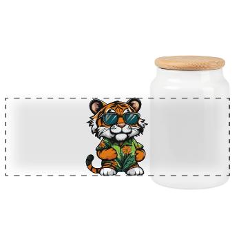 Tiger Comic Urlaub - Panorama Keksdose mit Holzdeckel - Weiß - Vorne