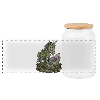 Statue de licorne en pierre drôle Moussure Fantasy Design - Boîte à biscuits avec couvercle en bois - blanc - Devant