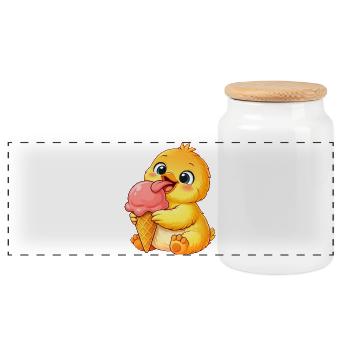 Niedliches Huhn Küken Kawaii Entchen Eiscreme - Panorama Keksdose mit Holzdeckel - Weiß - Vorne