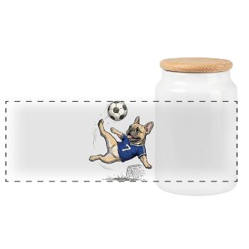 French Bulldog Soccer Pro Retro Goal Striker Art - Panoramic Cookie Jar with Wooden Lid - white - Front