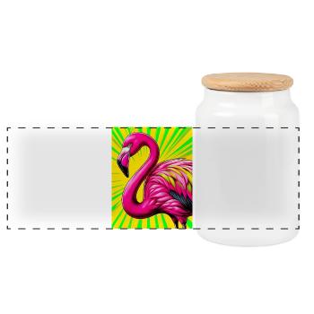 Flamingo - Panorama Keksdose mit Holzdeckel - Weiß - Vorne
