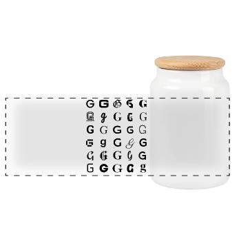 Typography G letter mosaic design - Panoramic Cookie Jar with Wooden Lid - white - Front