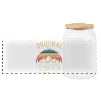 juillet 1971 – Légende des sommets et montagnes - Boîte à biscuits avec couvercle en bois - blanc - Devant