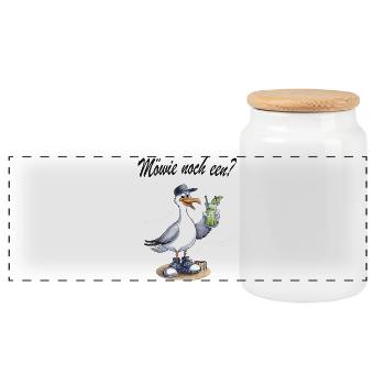 Möwe - Möwie noch een Plattdeutsch Nordsee Humor - Panorama Keksdose mit Holzdeckel - Weiß - Vorne