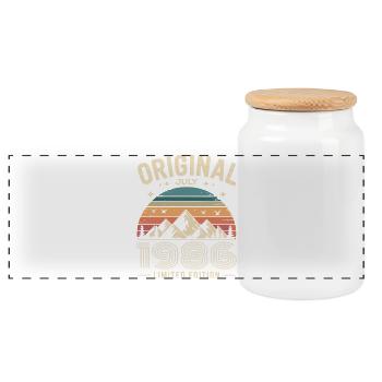 July 1986 – Legend of the Peaks and Mountains - Panoramic Cookie Jar with Wooden Lid - white - Front