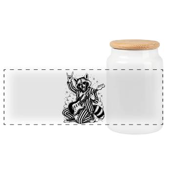 Raccoon with Guitar Motif - Panoramic Cookie Jar with Wooden Lid - white - Front
