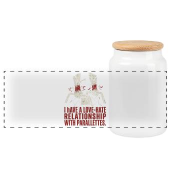 Calisthenics Relationship - Panoramic Cookie Jar with Wooden Lid - white - Front