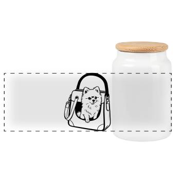 Pomeranian dog - Panoramic Cookie Jar with Wooden Lid - white - Front