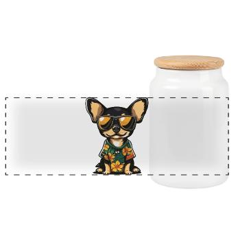 Vacances de bandes dessinées Chihuahua Dog - Boîte à biscuits avec couvercle en bois - blanc - Devant