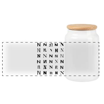 Typography N monogram letter mosaic design - Panoramic Cookie Jar with Wooden Lid - white - Front