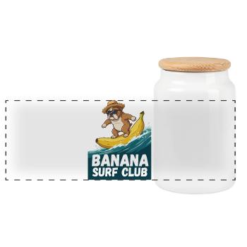 Banana Surf Bulldog - Panoramic Cookie Jar with Wooden Lid - white - Front