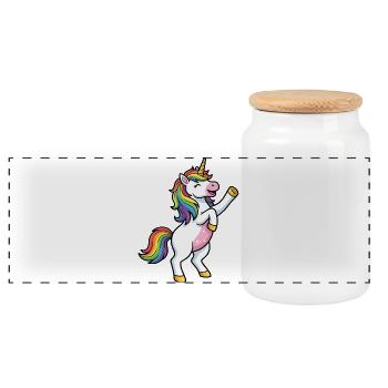 Danse de la Licorne Arc-en-ciel - Boîte à biscuits avec couvercle en bois - blanc - Devant