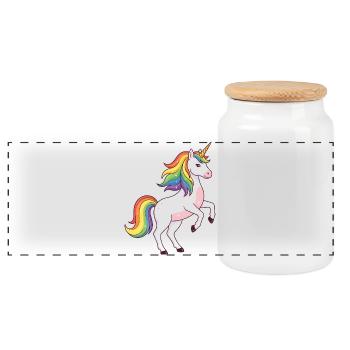 Licorne à crinière arc-en-ciel - Boîte à biscuits avec couvercle en bois - blanc - Devant