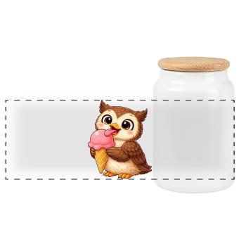 Süße Eule mit Eiskrone Sommer Cartoon König  - Panoramic Cookie Jar with Wooden Lid - white - Front